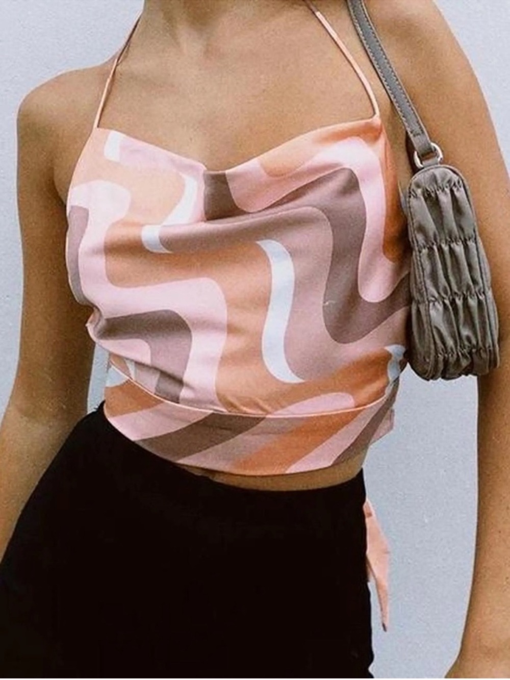 Princess Polly Pink & Peach Groovy Tie Halter Crop Top